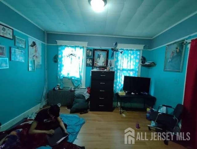53 Louis St, New Brunswick, NJ 08901 - bedroom featuring radiator, wood finished floors, and crown molding