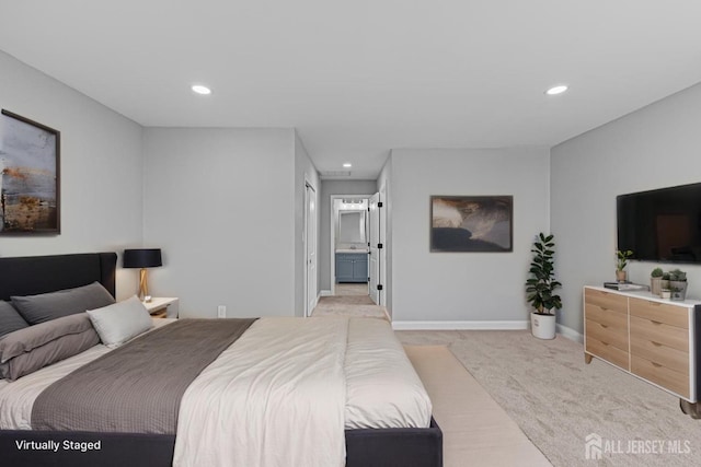 3 Bristol Ct Unit D, Monroe, NJ 08831 - bedroom featuring light carpet, recessed lighting, baseboards, and ensuite bathroom