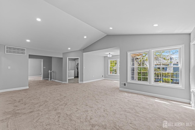 3 Bristol Ct Unit D, Monroe, NJ 08831 - unfurnished living room with recessed lighting, baseboards, carpet, and vaulted ceiling