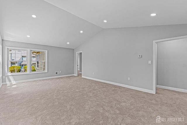 3 Bristol Ct Unit D, Monroe, NJ 08831 - unfurnished room with recessed lighting, carpet flooring, lofted ceiling, and baseboards