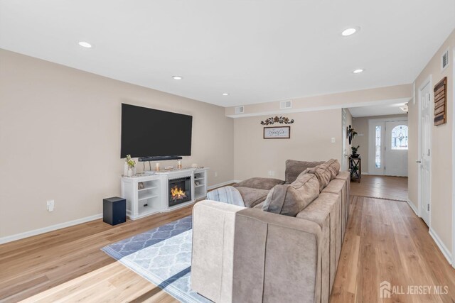 living room featuring light wood-type flooring