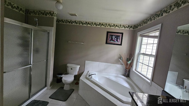 76 Tennyson Rd, East Windsor, NJ 08520 - bathroom with a stall shower, a bath, and tile patterned floors
