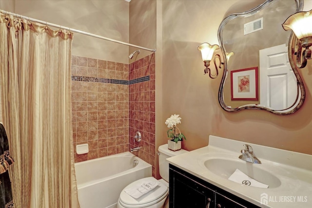 full bathroom featuring toilet, vanity, and shower / bath combo