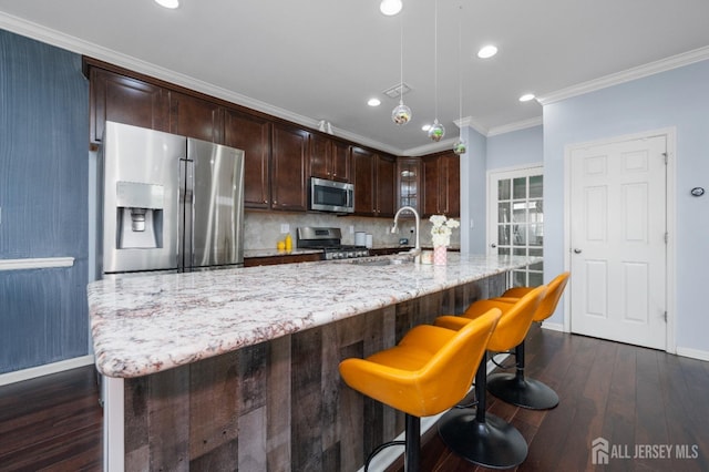 31 Morris Ln, Cranbury, NJ 08512 - kitchen with appliances with stainless steel finishes, a sink, baseboards, dark wood finished floors, and light stone counters