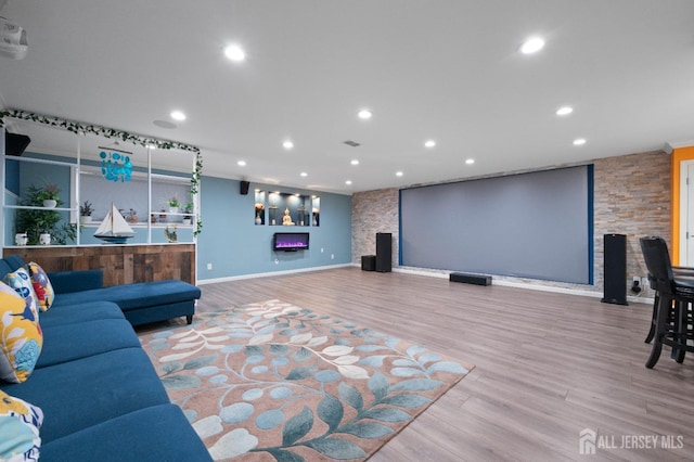 31 Morris Ln, Cranbury, NJ 08512 - living area with wood finished floors, a lit fireplace, recessed lighting, and baseboards