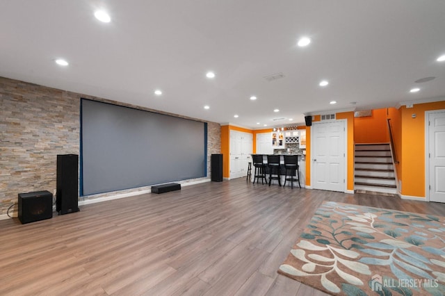 31 Morris Ln, Cranbury, NJ 08512 - home theater with bar area, recessed lighting, wood finished floors, and baseboards
