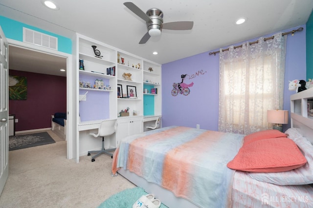 31 Morris Ln, Cranbury, NJ 08512 - bedroom featuring light carpet, a desk, recessed lighting, and ceiling fan