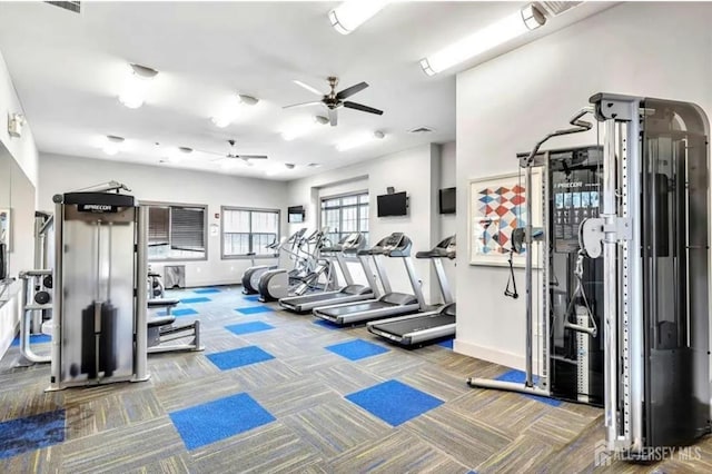 31 Morris Ln, Cranbury, NJ 08512 - workout area featuring a ceiling fan, carpet flooring, and baseboards