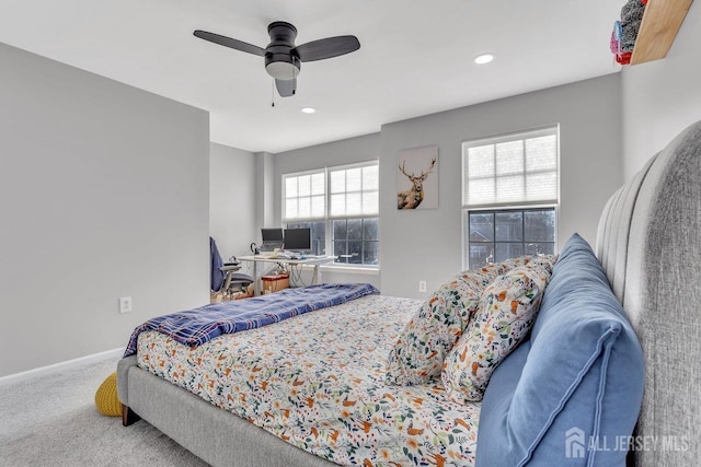 bedroom with carpet floors and ceiling fan