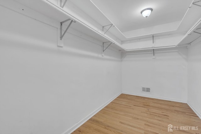 spacious closet with visible vents and light wood-style flooring