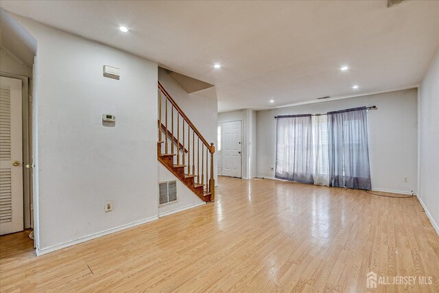 unfurnished living room with light hardwood / wood-style floors