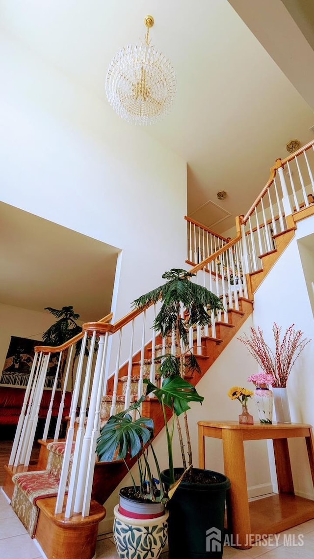 20 Ballo Pl, Edison, NJ 08820 - stairs featuring a chandelier and a high ceiling