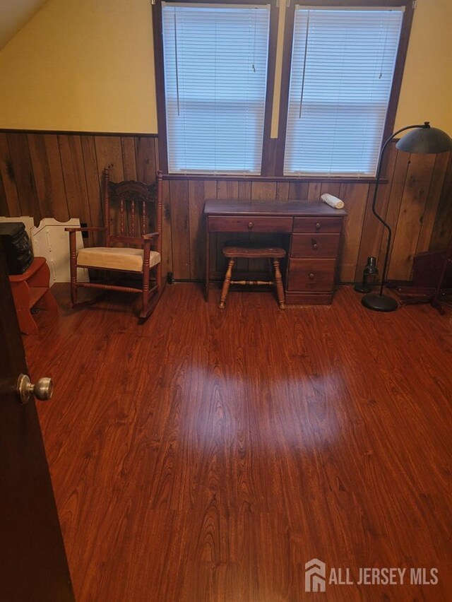 150 Morton Ave, South Plainfield, NJ 07080 - bedroom with wood finished floors, a wainscoted wall, lofted ceiling, and wood walls