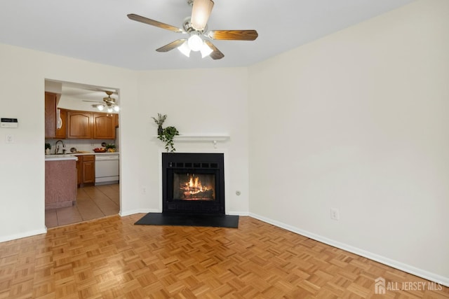 7 Tisbury Ct, Scotch Plains, NJ 07076 - unfurnished living room featuring ceiling fan and a glass covered fireplace