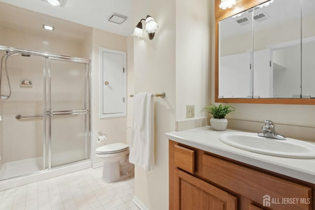 7 Tisbury Ct, Scotch Plains, NJ 07076 - bathroom with vanity, tile patterned flooring, and a stall shower