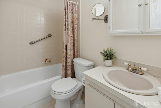 7 Tisbury Ct, Scotch Plains, NJ 07076 - bathroom with vanity, shower / tub combo, and tile patterned flooring