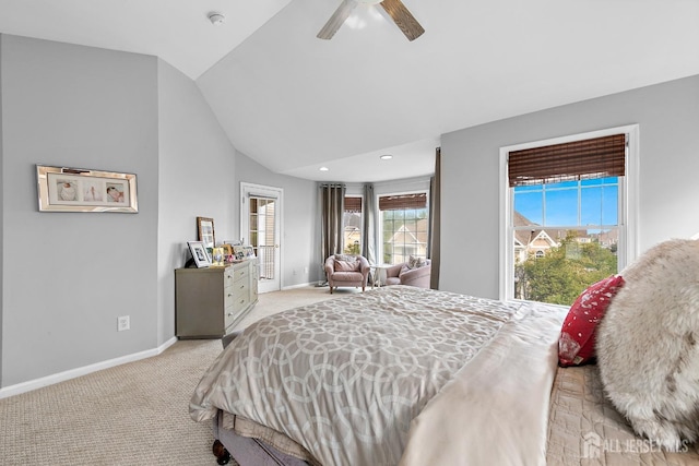 19 S Shore Dr, South Amboy, NJ 08879 - bedroom featuring light carpet, baseboards, vaulted ceiling, ceiling fan, and recessed lighting