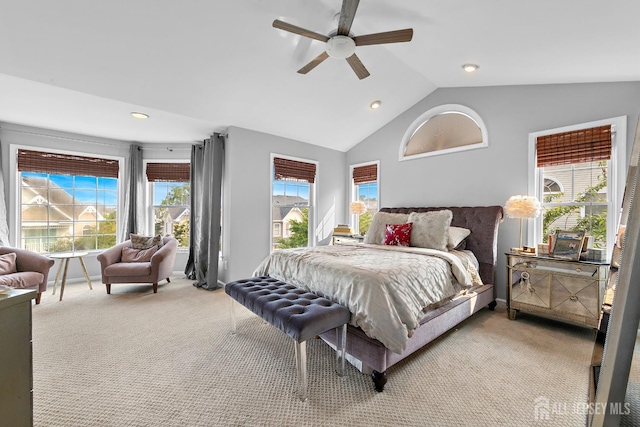 19 S Shore Dr, South Amboy, NJ 08879 - bedroom featuring light colored carpet, vaulted ceiling, ceiling fan, and recessed lighting