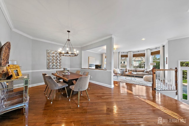 19 S Shore Dr, South Amboy, NJ 08879 - dining space featuring a chandelier, crown molding, wood finished floors, baseboards, and recessed lighting