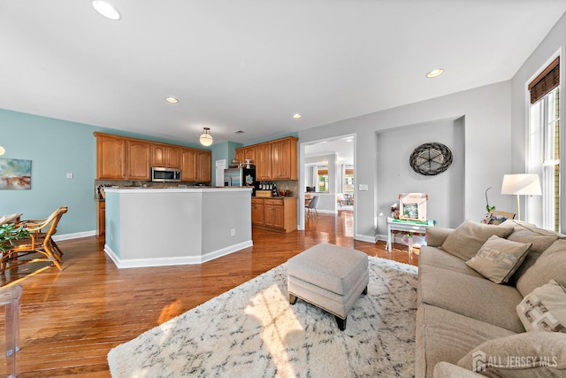 19 S Shore Dr, South Amboy, NJ 08879 - living room featuring plenty of natural light, wood finished floors, recessed lighting, and baseboards