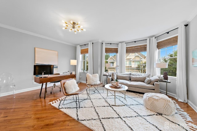 19 S Shore Dr, South Amboy, NJ 08879 - living room with crown molding, baseboards, plenty of natural light, and wood finished floors