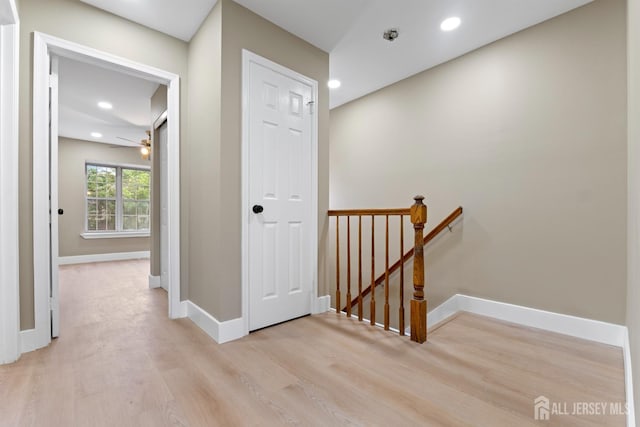 13 Stuart Dr Unit 5, Freehold, NJ 07728 - hall with an upstairs landing, light wood-style floors, and recessed lighting