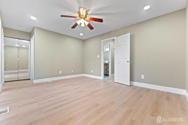 13 Stuart Dr Unit 5, Freehold, NJ 07728 - unfurnished bedroom with light wood-type flooring, recessed lighting, ceiling fan, and a closet