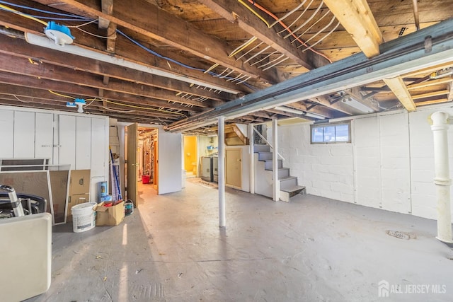 292 Morton Ave, Rahway, NJ 07065 - below grade area with stairway and washer / dryer