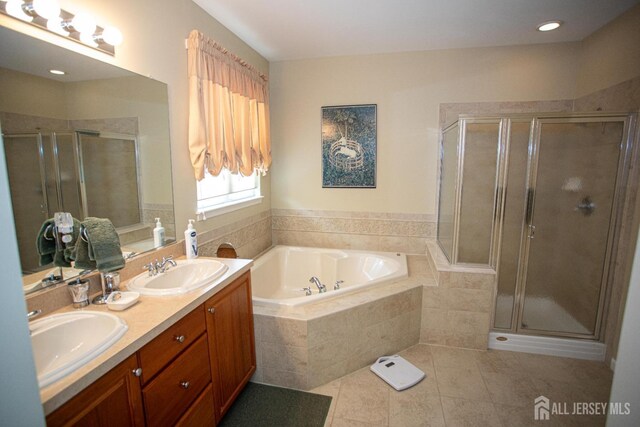116 Prusakowski Blvd, Sayreville, NJ 08859 - bathroom with a shower stall, a sink, and tile patterned flooring