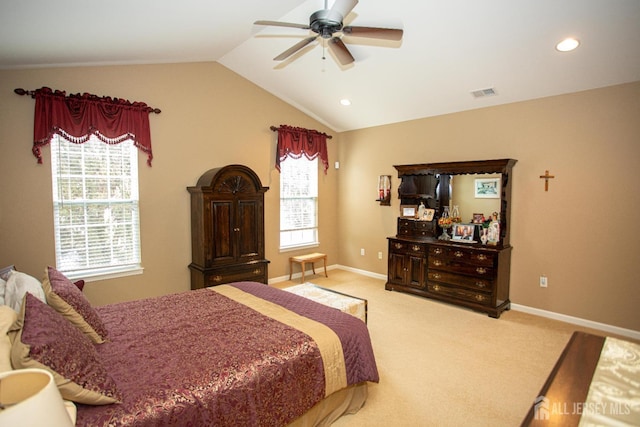 116 Prusakowski Blvd, Sayreville, NJ 08859 - carpeted bedroom featuring visible vents, baseboards, ceiling fan, recessed lighting, and vaulted ceiling