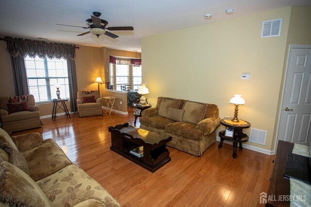 116 Prusakowski Blvd, Sayreville, NJ 08859 - living area with a ceiling fan, baseboards, visible vents, and wood finished floors