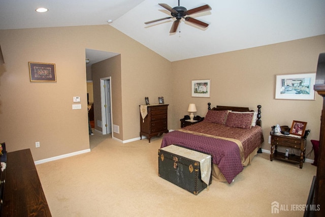 116 Prusakowski Blvd, Sayreville, NJ 08859 - bedroom with light colored carpet, a ceiling fan, baseboards, recessed lighting, and vaulted ceiling