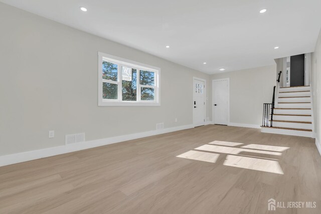 unfurnished living room with light hardwood / wood-style flooring