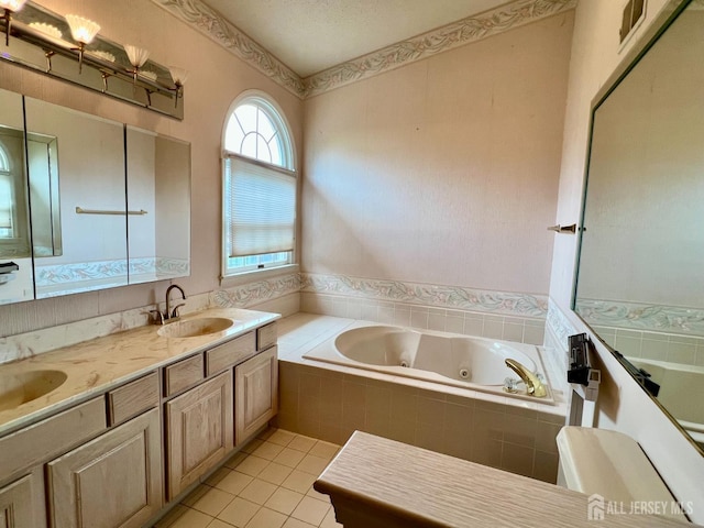 1 Walter Way, Monroe, NJ 08831 - bathroom with a jetted tub, double vanity, and tile patterned floors