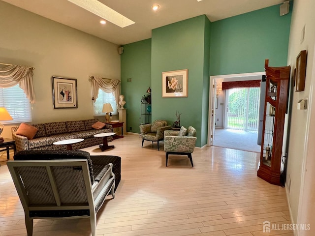 1 Walter Way, Monroe, NJ 08831 - living area featuring high vaulted ceiling, a skylight, wood finished floors, healthy amount of natural light, and recessed lighting