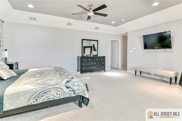 bedroom featuring recessed lighting, visible vents, and carpet floors