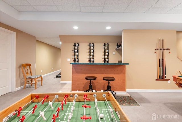 1 Mayfair Ln, Byram, NJ 07821 - playroom with recessed lighting, baseboards, a drop ceiling, and carpet