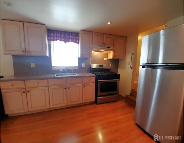 429 Wilfred Ave, Hamilton, NJ 08610 - kitchen featuring appliances with stainless steel finishes, under cabinet range hood, light wood finished floors, and recessed lighting
