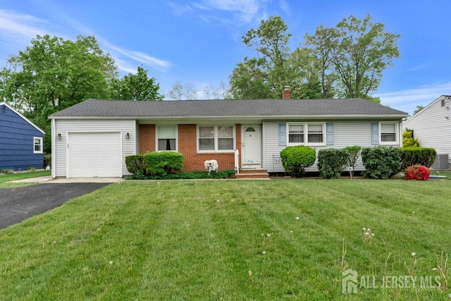 25 Orchard Rd, Middlesex, NJ 08846 - ranch-style house with an attached garage, driveway, a front yard, brick siding, and central AC