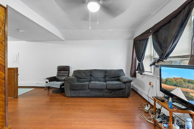 809 Summerfield Ave, South Amboy, NJ 08879 - living area with a baseboard radiator, ceiling fan, and wood finished floors