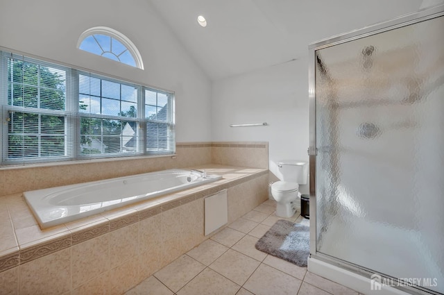 27 Rue Chagall, Franklin, NJ 08873 - full bath with tile patterned flooring, a garden tub, a shower stall, and high vaulted ceiling