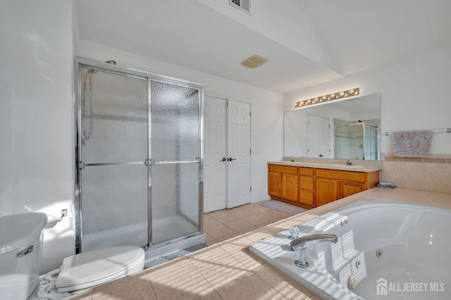 27 Rue Chagall, Franklin, NJ 08873 - bathroom with a jetted tub, double vanity, a stall shower, and tile patterned flooring