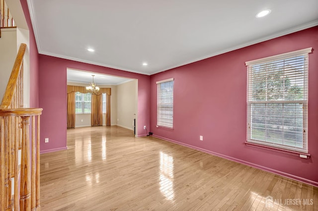 27 Rue Chagall, Franklin, NJ 08873 - empty room with a chandelier, crown molding, light wood-style flooring, and recessed lighting