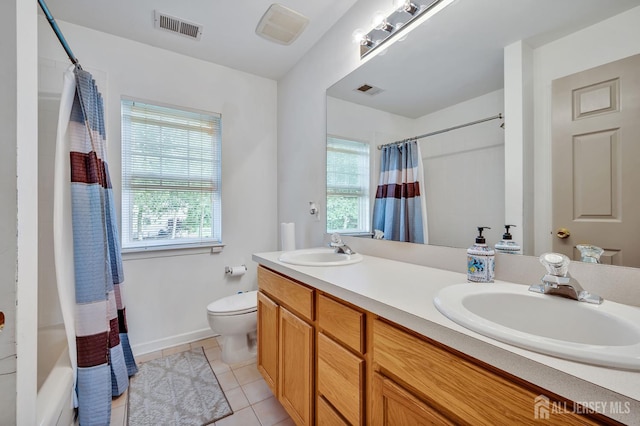 27 Rue Chagall, Franklin, NJ 08873 - full bathroom featuring double vanity, shower / tub combo with curtain, and tile patterned floors