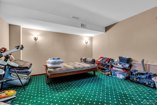 bedroom featuring visible vents and carpet flooring