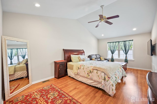 7 Cornell Dr, East Brunswick, NJ 08816 - bedroom featuring multiple windows, light wood-style floors, baseboards, high vaulted ceiling, and recessed lighting