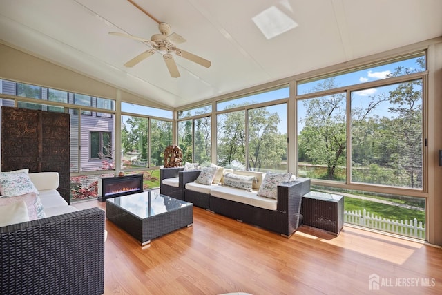 7 Cornell Dr, East Brunswick, NJ 08816 - sunroom / solarium featuring an outdoor living space, ceiling fan, and vaulted ceiling