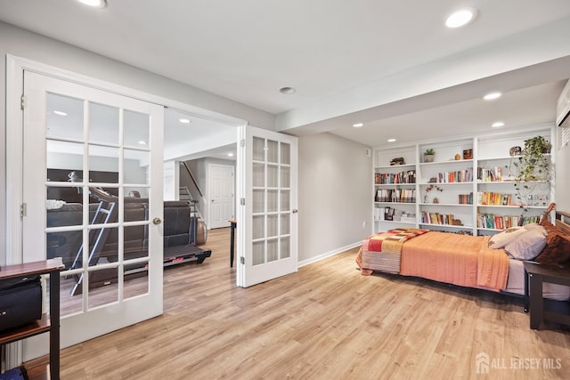 7 Cornell Dr, East Brunswick, NJ 08816 - living area with french doors, light wood-style floors, baseboards, recessed lighting, and stairway