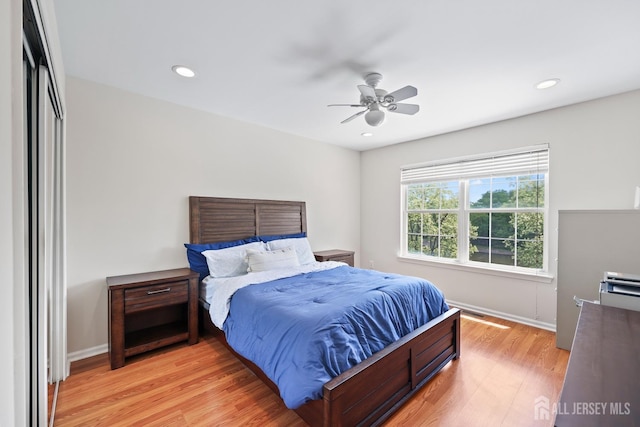 7 Cornell Dr, East Brunswick, NJ 08816 - bedroom featuring light wood finished floors, baseboards, recessed lighting, and a ceiling fan