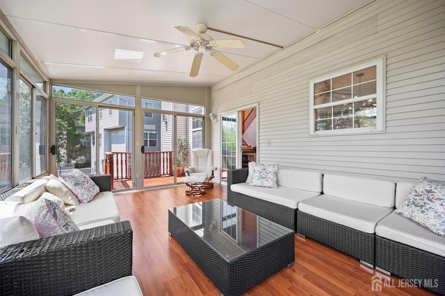 7 Cornell Dr, East Brunswick, NJ 08816 - sunroom with ceiling fan and outdoor lounge area